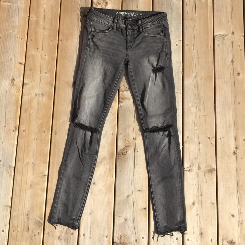 Y2K Low Rise Black Ripped American Eagle Jeans Size 4